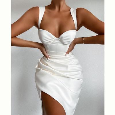 China Anti-Static Sleeveless Steel Ring Strap Backless Fashion Bodycon Solid Color Dresses Women Sexy Dresses Women Party Spring Dress for sale