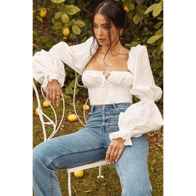 China Tops 2021 Autumn New anti-pilling word shoulder navel sexy long-sleeved short drawstring shirt for sale