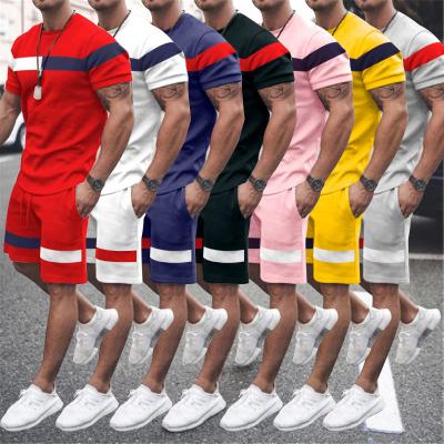 China CaiHeng 2022 Polyester Men's Suit Customized Color Matching QUICK DRY Sports Short Sleeve Casual Loose Round Neck Top Shorts for sale