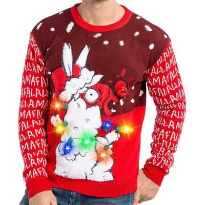 China Wholesale Custom Anti-wrinkle Mens Ugly Pullover Christmas Sweater With Lights 2022 Red Winter Long Sleeve Sweaters For Adults for sale