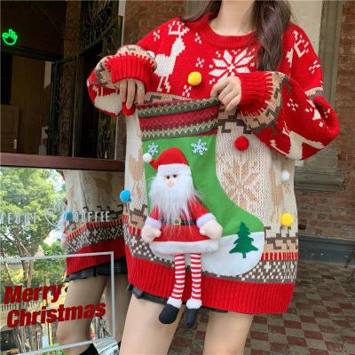 China Wholesale Anti-wrinkle Winter Woman Long Sleeve Knit Ugly Christmas Sweater Size Free 2022 Sweaters For Adults for sale