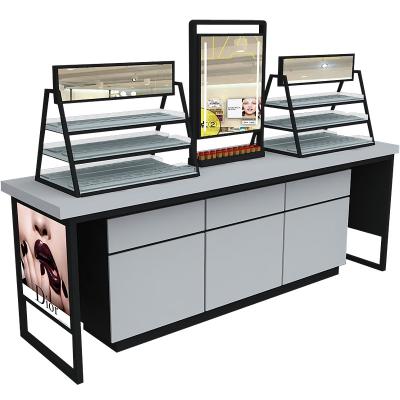 China Makeup products can be put makeup counter display with mirror beauty supplies store shelves lipstick display stand for sale