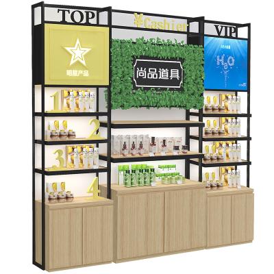 China The product list display cabinet skin care products cosmetic counter back UPPER display cabinet cosmetics store cashier cabinet for sale