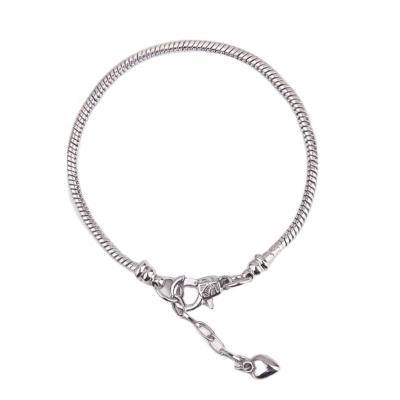 China Other Snake Chain Bracelet Charm Silver Adjustable 3mm Detachable Bracelet With Lobster Heart Buckle Bracelet for sale