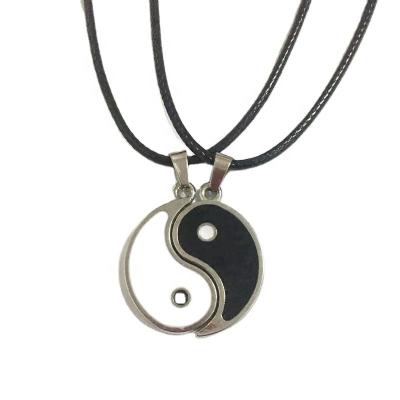 China The Other Yin-Yang Feng Shui Necklace Fashion Metal Tai Chi Eight Pendant Silver Leather Trigram Black And White Enamel Rope Necklace Pairs for sale