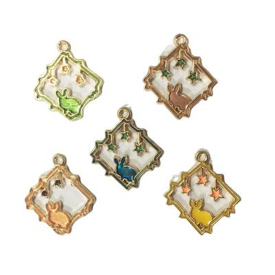 China Cute Gilt Drop Accessories Zinc Alloy Diy Jewelry Making 23*25mm Enamel Star Small Rabbit Shape Charm Pendant for sale