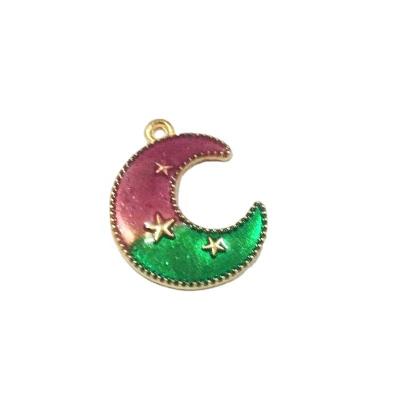 China 100pcs Cute Zinc Alloy Oil Ornament Accessories Diy Drip Jewelry Making 19*24MM Enamel Two Colors Starry Moon Charm Pendant for sale