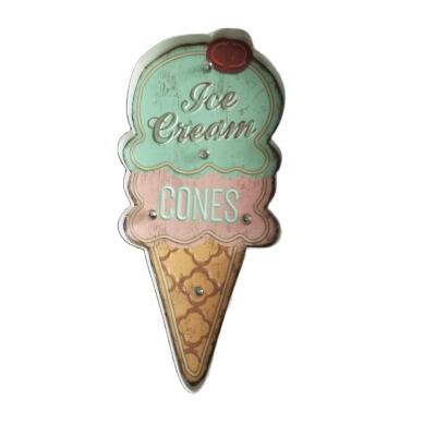 China Europe Embossed Metal Lit Tin Sign Vintage Retro Bar Home Decoracion LED Illuminated Ice Cream Cones (Battery Operated) for sale