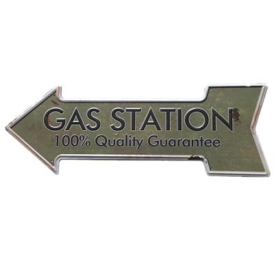 China Europe Hot Sales 3d Embossed Garage Motor Oil Gas Station Arrow Signs Retro Arrow Shaped Metal Tin Sign Plaque for sale