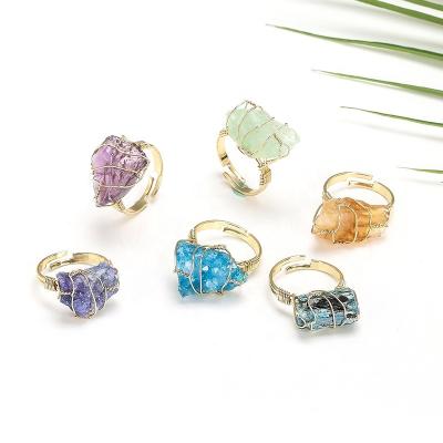 China TRENDY Hand Wire Wrap Ring Druzy Natural Crystal Quartz Mineral Rough Stone Rings Jewelry for sale