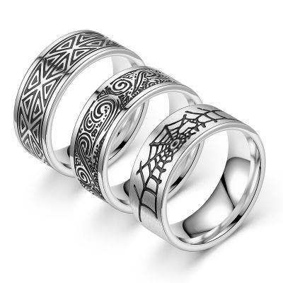 China 2022 New Customization Environmental Friendly Rings Size 6-13 8MM Mens Chunky Rings Retro Wave Silver Plated Black Rings Personalized Oiling Cutout for sale