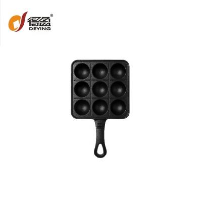 China Viable Pre-Seasoned Japanese Takoyaki Pan For Octopus Ball With 9 Square 25CM Cookware Stick Cast Iron Non Mold for sale