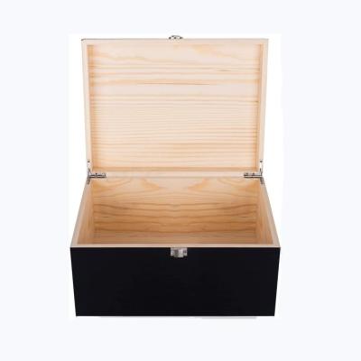 China Europe wooden box with hinged lid black wooden storage box with big lid memory box for souvenirs for sale