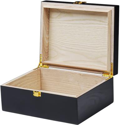 China Europe Wooden Box With Lid And Lock Memory Keepsake Box Hinged Large Black Decorative Chest Stash Box for sale