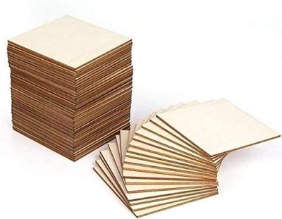 China Africa Handmade 60 Pcs Unfinished Wood Pieces Squares Blank Wood Slices Wood Crafts With Smooth Surfaces for sale