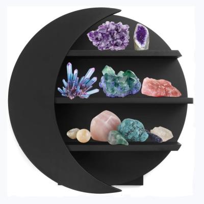 China Wholesale China New Design Black Color Wood Crystal Shelf Boho Wooden Moon Shelf For Wall for sale