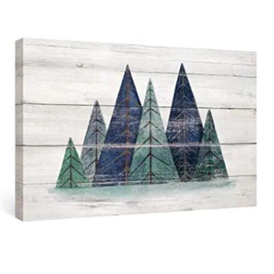 China Eco-Friendly Geometric Wall Art Canvas Home Decor Wood Decor Blue Mountain Picture Wooden for sale