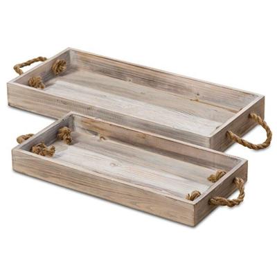 China Serving Tray Rope Tray Eco-Friendly Rustic Wooden Decorative Rectangular Wooden Handle Tray for sale