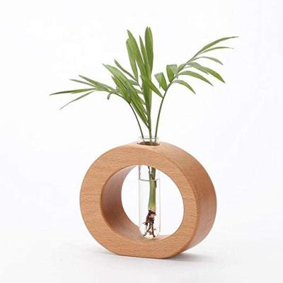 China Modern Glass Vase Holder Flower Pot Plant Garden Hydroponic Wooden Decoration for sale