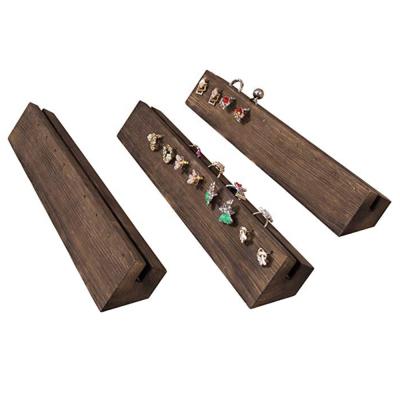 China Eco-Friendly Set Of 3 Country Style Wood Burning Wood Jewelry Ring And Earrings Display Rack for sale