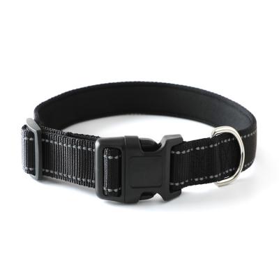 China Reflective Black Heavy Duty Soft Adjustable Nylon Webbing Padded Custom Tactical Cat Pet Dog Collar Deluxe Buckle Training for sale