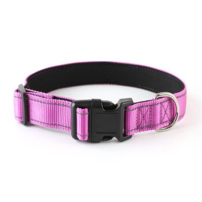 China Soft Heavy Duty Purple Reflective Adjustable Nylon Webbing Padded Custom Tactical Cat Pet Dog Collar Deluxe Buckle Training for sale