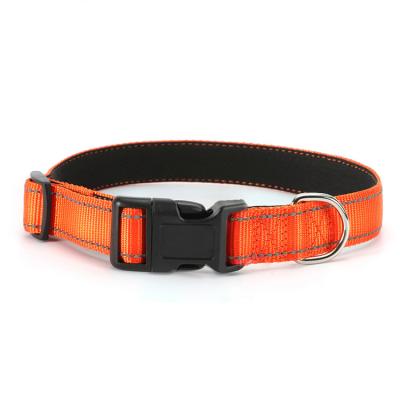 China Soft Heavy Duty Orange Reflective Adjustable Nylon Webbing Padded Custom Tactical Cat Pet Dog Collar Deluxe Buckle Training for sale