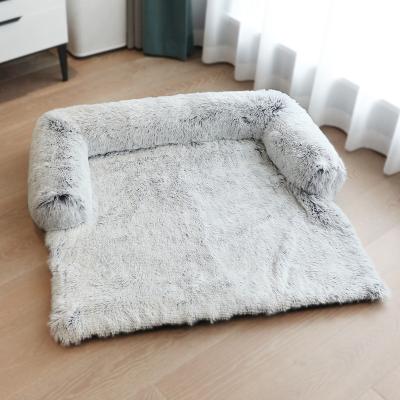 China Gray Cushion Cat and Dog Rectangle Warm Couch Gray Cushion Cat and Dog Ultra Soft Comfortable Washable Rectangular Washable Luxury Pet Bed Throw Blanket for sale