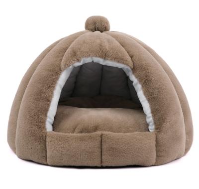 China Brown Cats Pet Bed Accessories Fluffy Soothing Cat Bed And Kennel Cave For Small Pets Novelty Warm Security Comfortable for sale