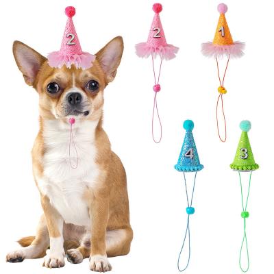 China Viable Cat Birthday Hat with Cute Reusable Dog Headwear Figures 0-9 Decoration Dog Topper Adjustable Headband for Cat Small Medium Pets for sale