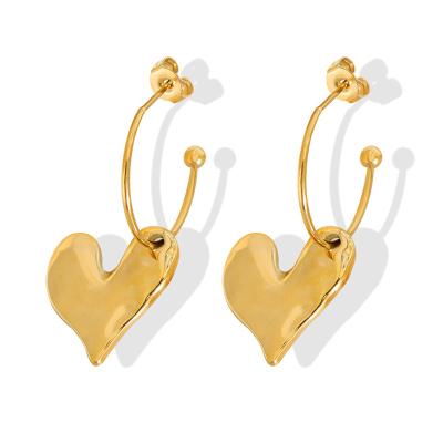 China FASHIONABLE vintage chic 18K gold plated statement earrings fancy 316L stainless steel love heart stud earrings wholesale for sale