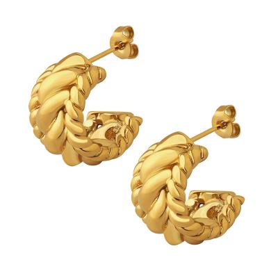 China TRENDY INS Vintage 18K Real Gold Plated Geometric C Shaped Women Chunky Stainless Steel Hoop Earrings Wide Stud Earrings for sale