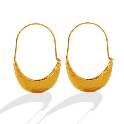 China Fashion TRENDY Vintage Waterproof 18K Gold Plated Stainless Steel Hoop Earrings Crescent Boat Shape Oval Huggie For Women for sale