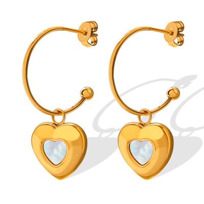 China Trendy INS 18K Gold Plating Geometric Shaped Stainless Steel Cubic Shell Heart Shape Earrings Cubic For Women Jewelry for sale