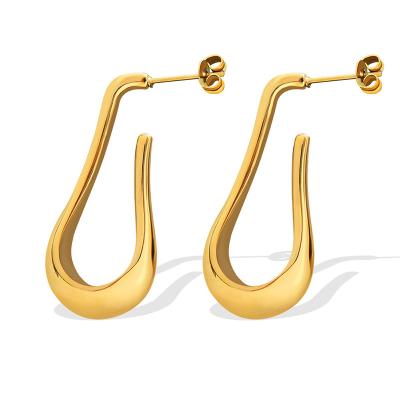 China Europe America TRENDY Geometric Stainless Steel U Hook Earrings 18K Gold Plated Exaggerated Polishing Oval Hook Earrings Women Jewelry for sale