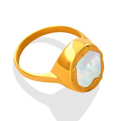 China Simple Hiphop Minimalist PVD 18K Gold Plated Stainless Steel Ring Hip Hop Shell Round Women Ring for sale