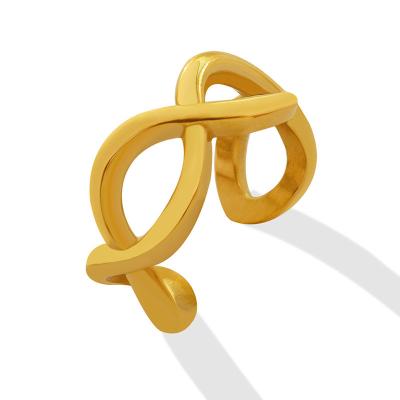 China Hiphop Fashion Hollow Chain Open Ring 18K Gold Plated Stainless Steel Women's Unique Link Chain Ring Jewelry Gift for sale