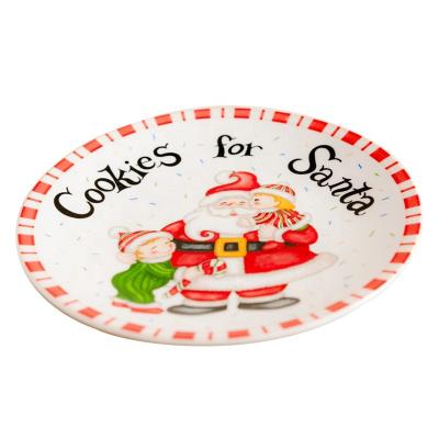 China Sustainable Christmas Plate Decal 10.5 Inch Ceramic Dinner Plate for sale