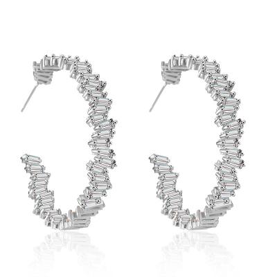 China Nickel& best selling luxury semicircle AAA zircon circle lead free luxury sparkling irregular earrings for women for sale