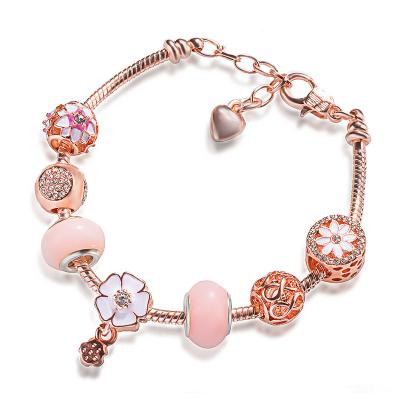 China Nickel& Luxury Crystal Copper Jewelry Rose Gold Flower New Designs Lead Free Charms Fine Bracelet For Women for sale