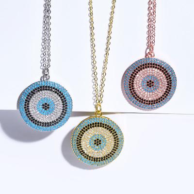 China Wholesale Colorful Fashion New Style Gold Plated Round Eye Shaped 18K Zircon Zircon Charms Pendant Necklace For Lady for sale