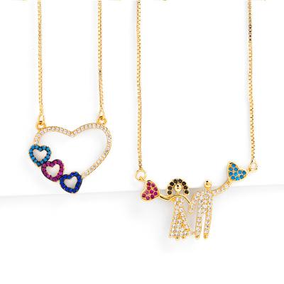 China 2020 Fashion Zircon Boys Girls Colorful Love Wholesale Trendy Good CZ Rainbow Heart Brass Pendant Necklace For Wedding Gifts for sale