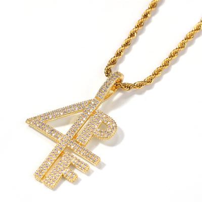 China Hot Selling Charm Hip Hop Hip Hop Iced Out 4PF CZ Zircon Diamond Letters Pendant Necklace For Men Party Gift for sale