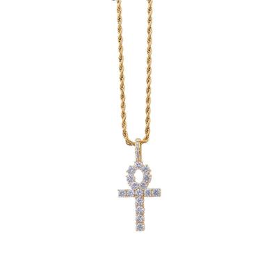 China Hip Hop Hip Hop Style Jewelry 18k Gold Plated Cross Iced Out Copper CZ Tennis Chain Pendant Necklace For Men Wholesale for sale