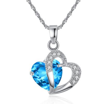 China Blue Stone Crystal Necklace Heart Shaped Pendant Elegant Luxury Necklace Latest Design Luxury Jewelry For Women Gifts for sale