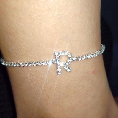 China Nickel& Outlet Foot Jewelry Silver Alloy Rhinestone Alphabet 26 Letter Cuban Tennis Lead Free Iced Chain Anklets For Female Gifts Custom Made for sale