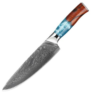 China Newest Viable Kitchen Knives Resin And Rosewood Handle Cook Slicing Knife 8inch Damascus Steel Chef VG10 Knife for sale