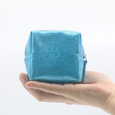 China 2022 New Product Fashion Shiny Glitter Coin Purse Mini Coin Pouch Mini Vanity Plump Blue Waterproof PU for sale