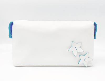 China Stylish White Water-Based Beauty Bag Large Capacity PU Skin Care Hand-stitched Snow Flowers Waterproof Pure PU Cosmetic Bag for sale