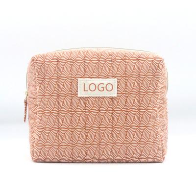 China 2022 New Product Vintage Recycled Cotton Makeup Bag Retro Style Orange Swirl Line Pattern Eco-friendly Cotton Fabric Cosmetic Bag for sale